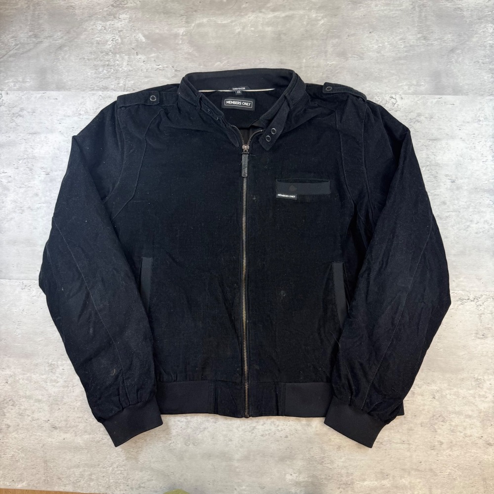 Members Only Cord Jacket Mens XXL Black Corduroy Bomber Full Zip Epaulettes